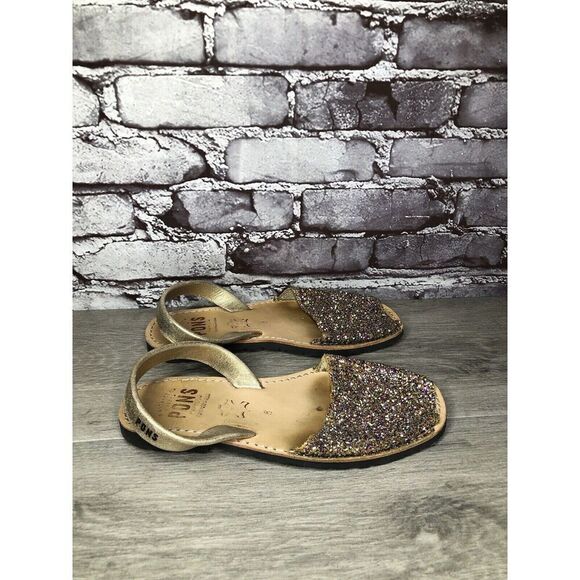 Pons Glitter Leather Casual Peep Toe Slingback Flats Sandals Women Sz 8M US/39EU - Picture 3 of 14